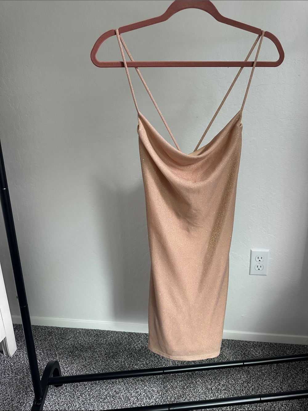 Sparkling Nude Cowl-Front Mini Slip Dress